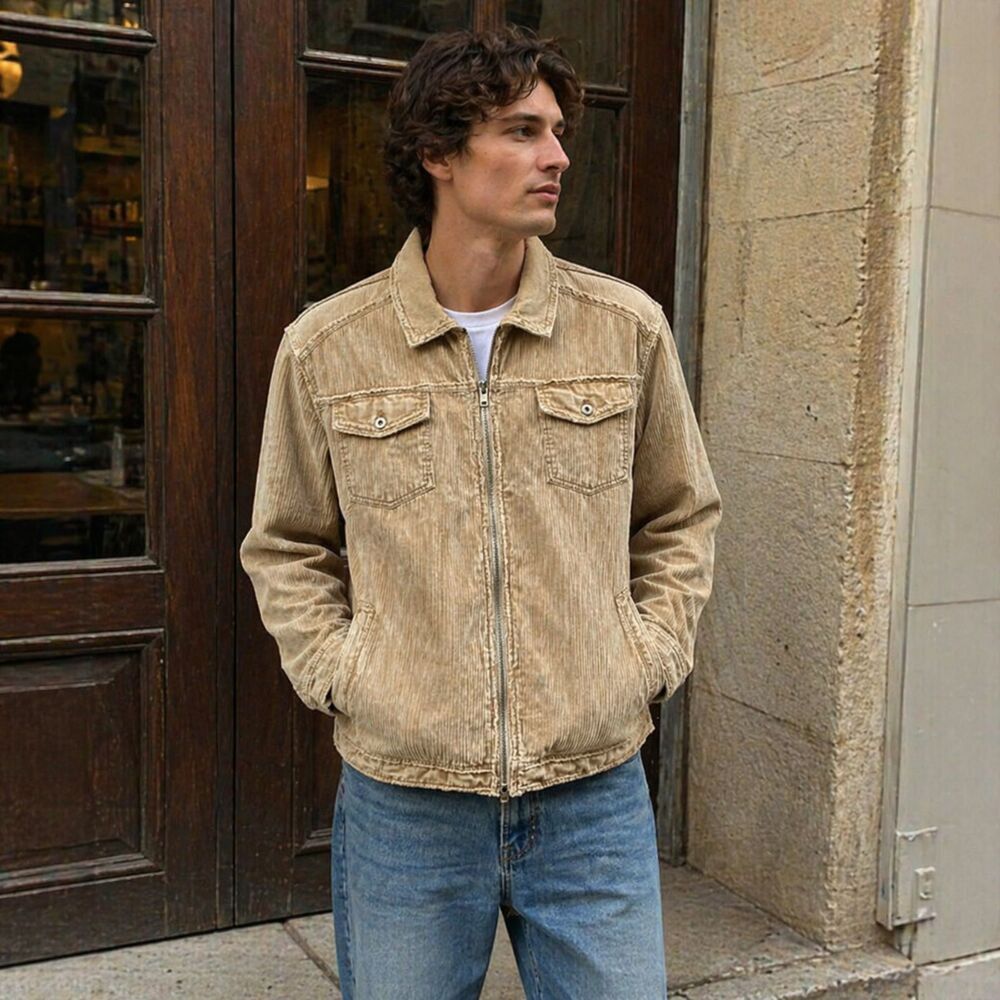 BKE Corduroy Trucker Jacket XL Tan Full Zip Vintage Y2K Workwear Chic